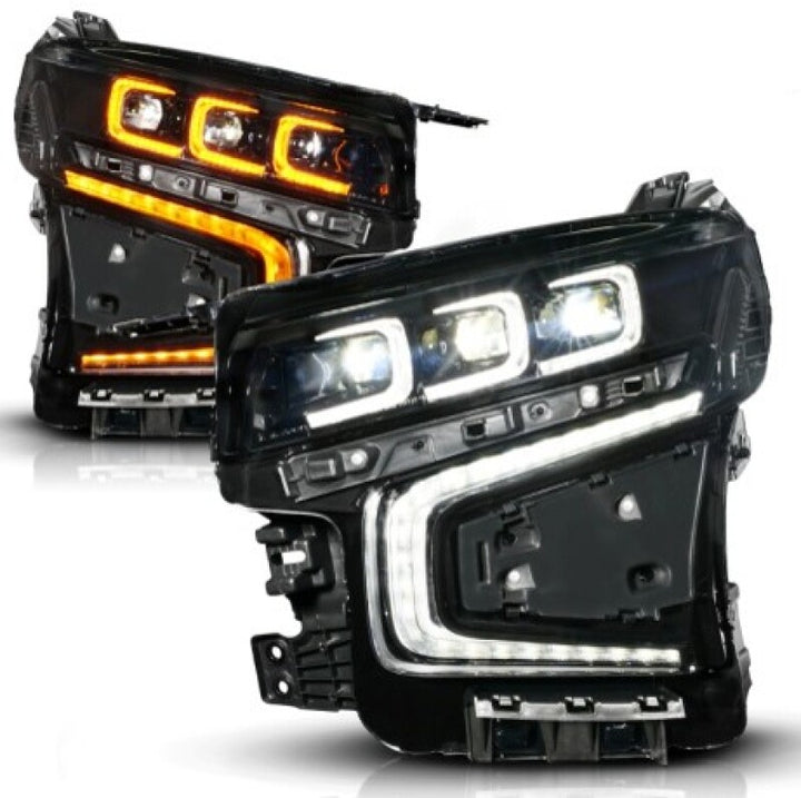 ANZO 21-23 Chevy Tahoe/Suburban LED Light Bar Style Headlights Black w/ Sequential DRL (Left Side) - Bull Strap