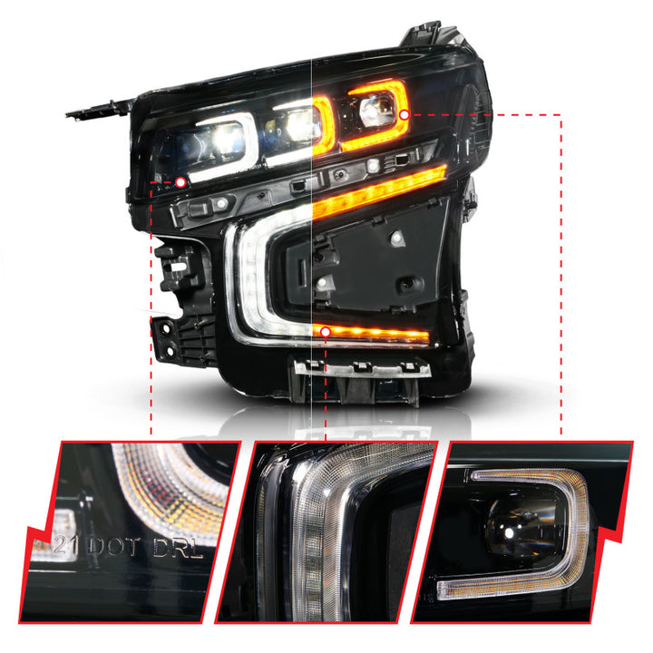 ANZO 21-23 Chevy Tahoe/Suburban LED Light Bar Style Headlights Black w/ Sequential DRL (Left Side) - Bull Strap