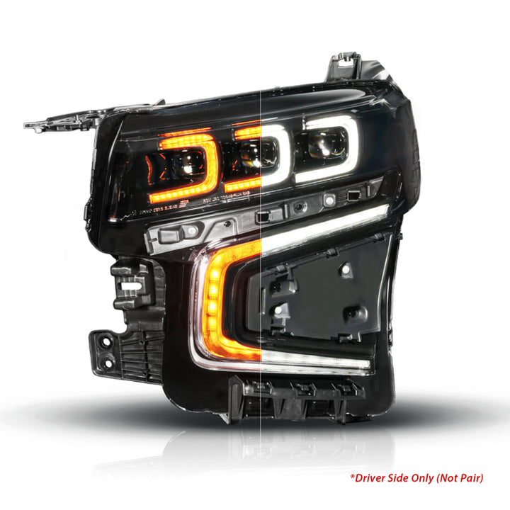ANZO 21-23 Chevy Tahoe/Suburban LED Light Bar Style Headlights Black w/ Sequential DRL (Left Side) - Bull Strap