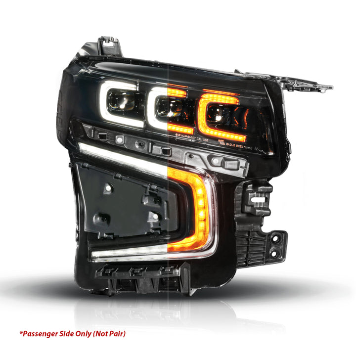 ANZO 21-23 Chevy Tahoe/Suburban LED Light Bar Style Headlights Black w/ Sequential DRL (Right Side) - Bull Strap