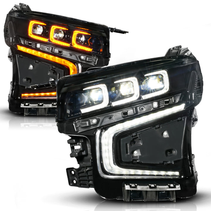 ANZO 21-23 Chevy Tahoe/Suburban LED Light Bar Style Headlights Black w/ Sequential DRL (Right Side) - Bull Strap