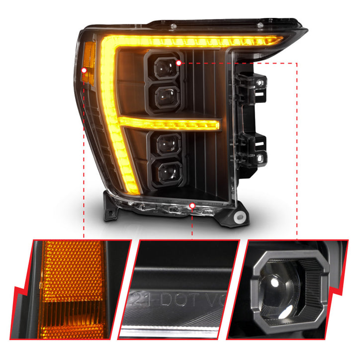 ANZO 21-23 Ford F-150 (w/Factory Halogen) Z-Series Full LED Proj Headlights - Pass. Side ONLY - Bull Strap