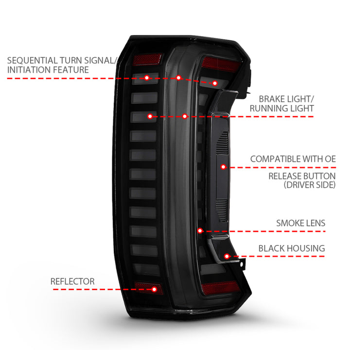 ANZO 22-24 Toyota Tundra Z-Series Full LED Tail Lights Smoke Lens Init/SeqSig- Pair - Bull Strap