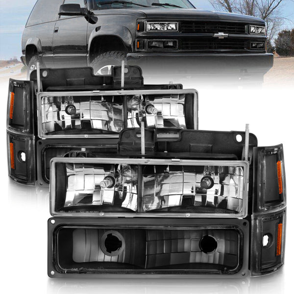 ANZO 88-98 Chevrolet C1500 Crystal Headlights Black - Bull Strap