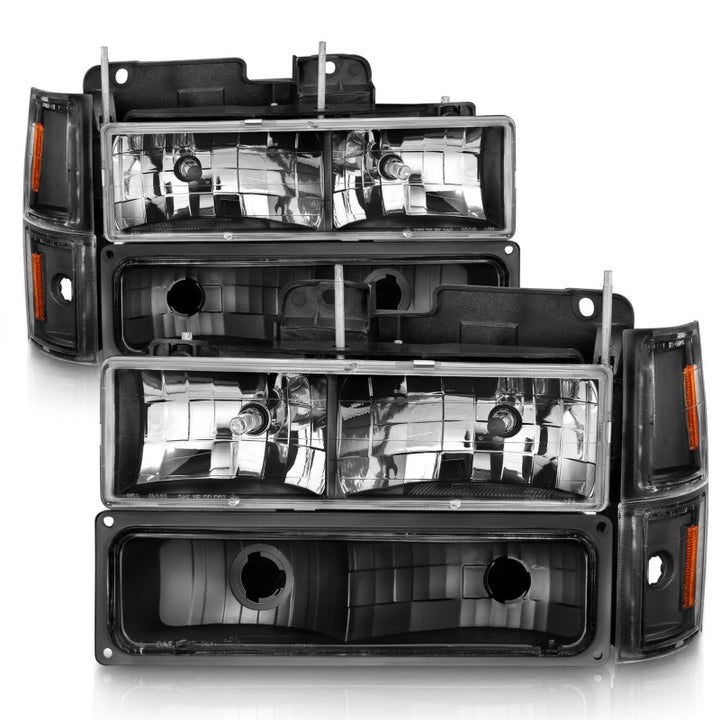 ANZO 88-98 Chevrolet C1500 Crystal Headlights Black - Bull Strap