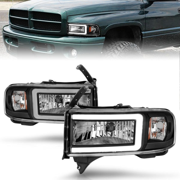 ANZO 94-02 Dodge RAM Crystal Headlight - w/ Light Bar Black Housing - Bull Strap