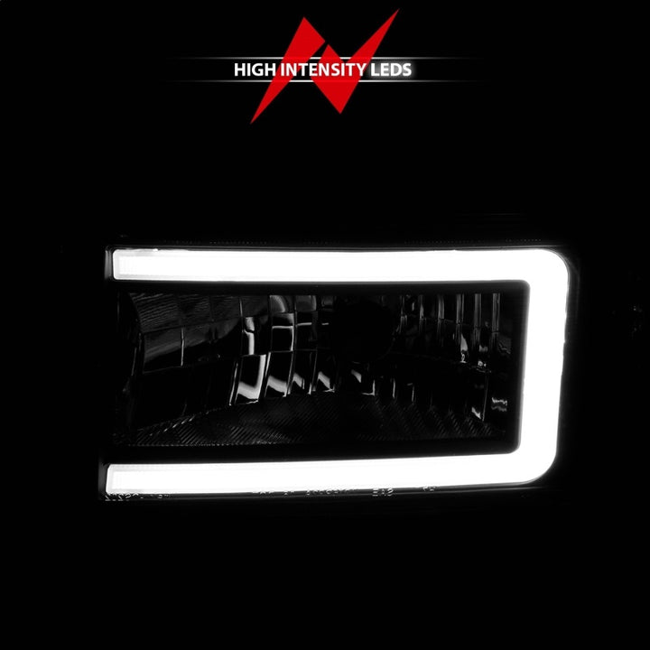 ANZO 94-02 Dodge RAM Crystal Headlight - w/ Light Bar Black Housing - Bull Strap