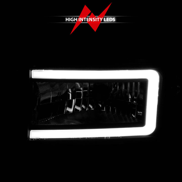 ANZO 94-02 Dodge RAM Crystal Headlight - w/ Light Bar Black Housing - Bull Strap