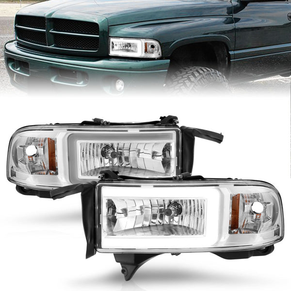 ANZO 94-02 Dodge RAM Crystal Headlight - w/ Light Bar Chrome Housing - Bull Strap