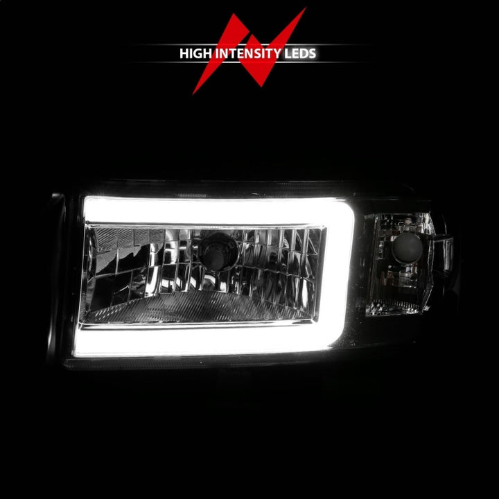 ANZO 94-02 Dodge RAM Crystal Headlight - w/ Light Bar Chrome Housing - Bull Strap