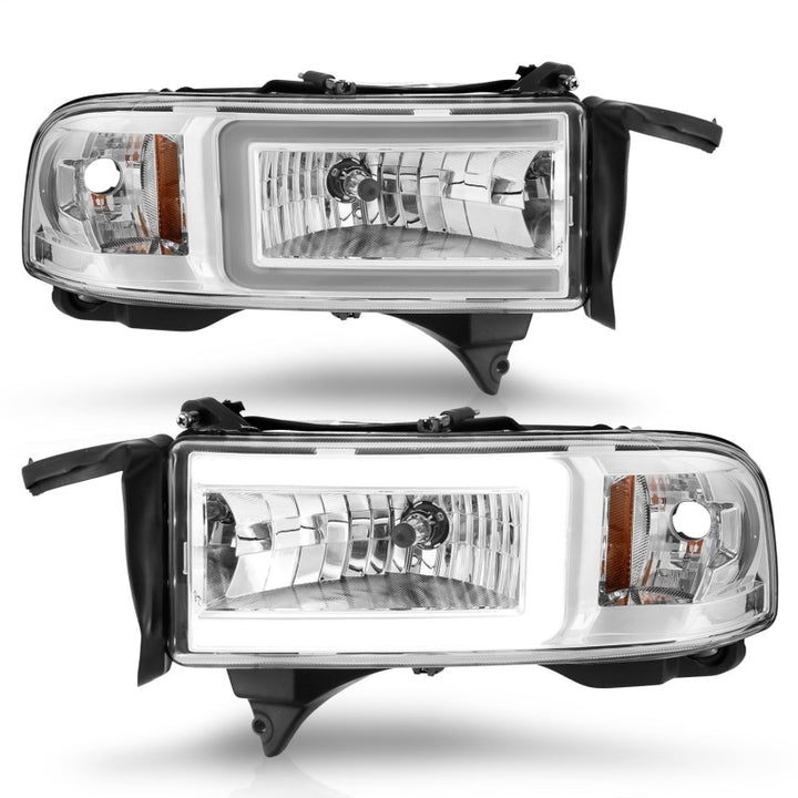 ANZO 94-02 Dodge RAM Crystal Headlight - w/ Light Bar Chrome Housing - Bull Strap