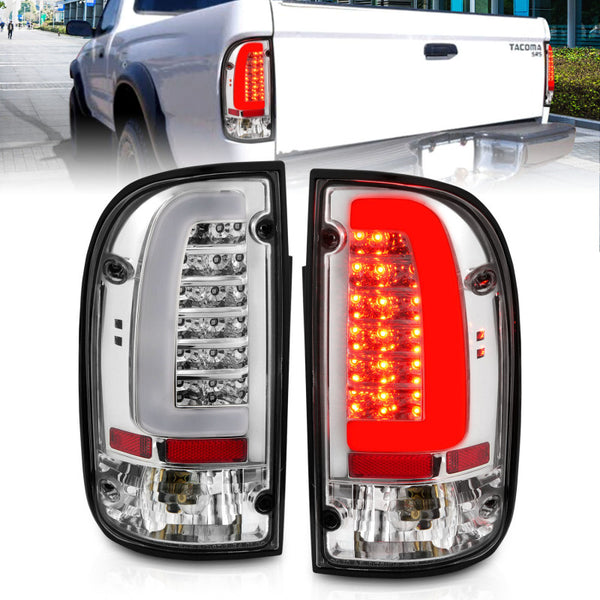 ANZO 95-00 Toyota Tacoma LED Taillights Chrome Housing Clear Lens (Pair) - Bull Strap