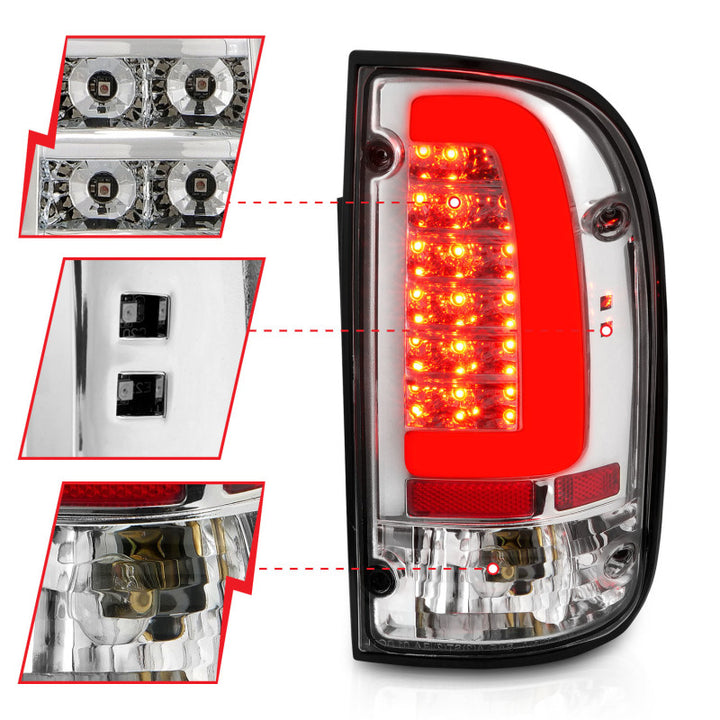 ANZO 95-00 Toyota Tacoma LED Taillights Chrome Housing Clear Lens (Pair) - Bull Strap