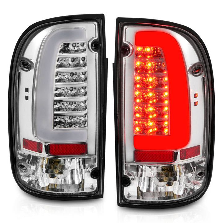 ANZO 95-00 Toyota Tacoma LED Taillights Chrome Housing Clear Lens (Pair) - Bull Strap