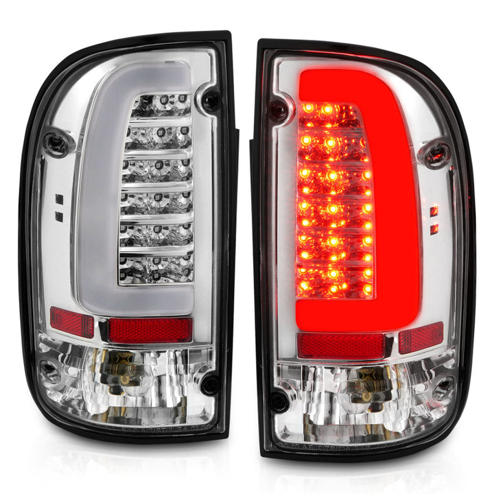 ANZO 95-00 Toyota Tacoma LED Taillights Chrome Housing Clear Lens (Pair) - Bull Strap