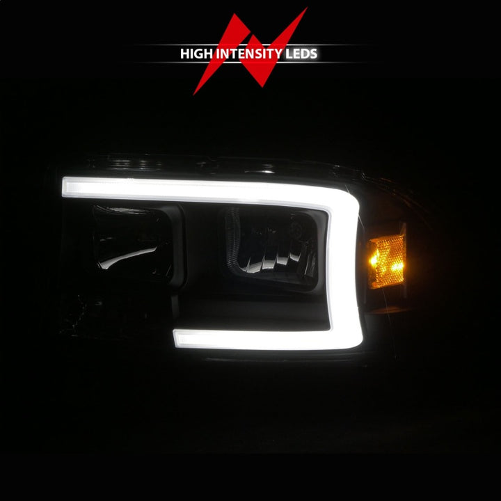 ANZO 97-04 Dodge Dakota/Durango Crystal headlight Set w/ Light Bar Black Housing - Bull Strap