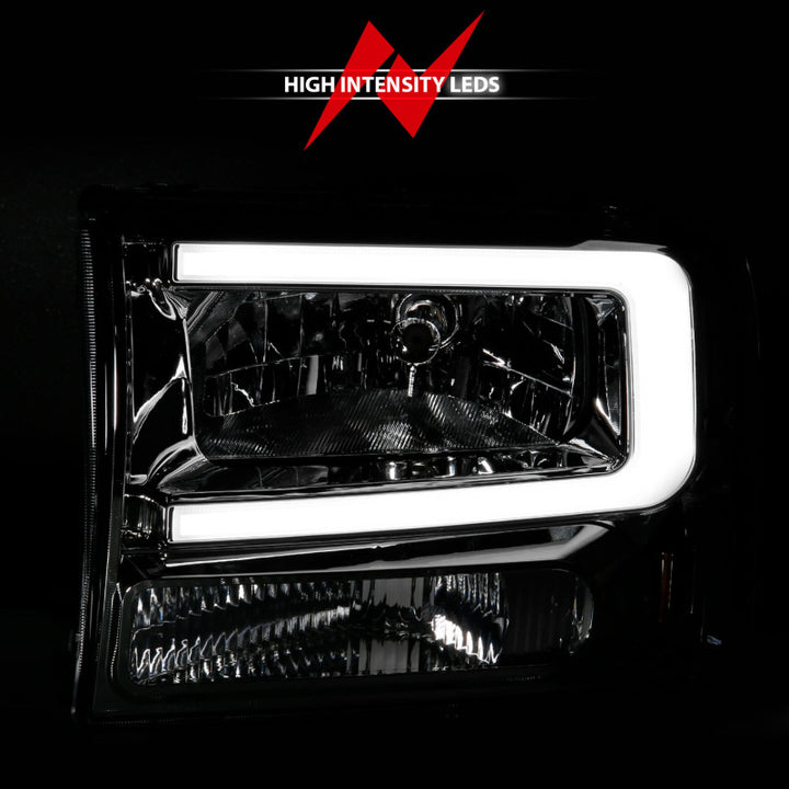 ANZO 99-04 Ford F250/F350/F450/Excursion (excl. 99) Crystal Headlights - w/ Light Bar Chrome Housing - Bull Strap