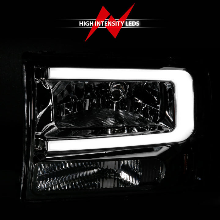 ANZO 99-04 Ford F250/F350/F450/Excursion (excl. 99) Crystal Headlights - w/ Light Bar Chrome Housing - Bull Strap