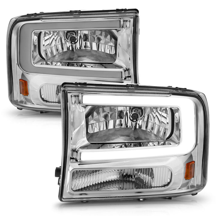 ANZO 99-04 Ford F250/F350/F450/Excursion (excl. 99) Crystal Headlights - w/ Light Bar Chrome Housing - Bull Strap