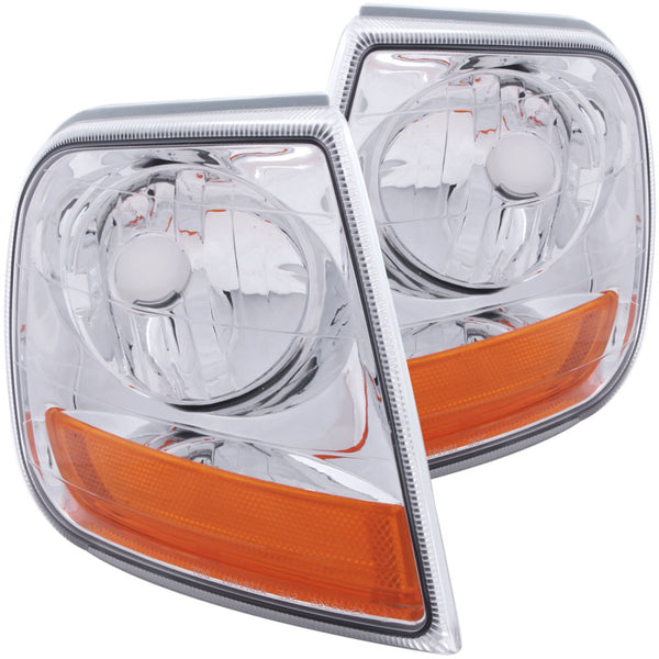 ANZO Corner Lights 1997-2003 Ford F-150 HARLEY - DAVIDSON Style Corner Lights Chrome w/ Amber Rflct - Bull Strap
