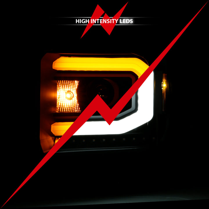 ANZO GMC SIERRA 1500 14-15 2500H/15-19 Projector Headlight Plank Style Black w/ Switchback (Halogen) - Bull Strap