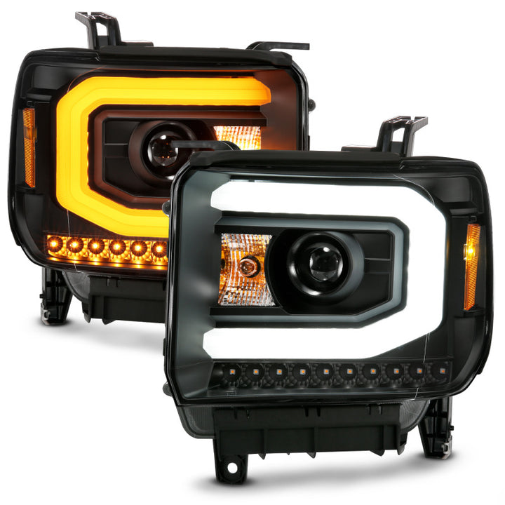 ANZO GMC SIERRA 1500 14-15 2500H/15-19 Projector Headlight Plank Style Black w/ Switchback (Halogen) - Bull Strap