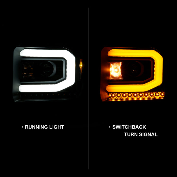 ANZO GMC SIERRA 1500 14-15 2500H/15-19 Projector Headlight Plank Style Black w/ Switchback (Halogen) - Bull Strap
