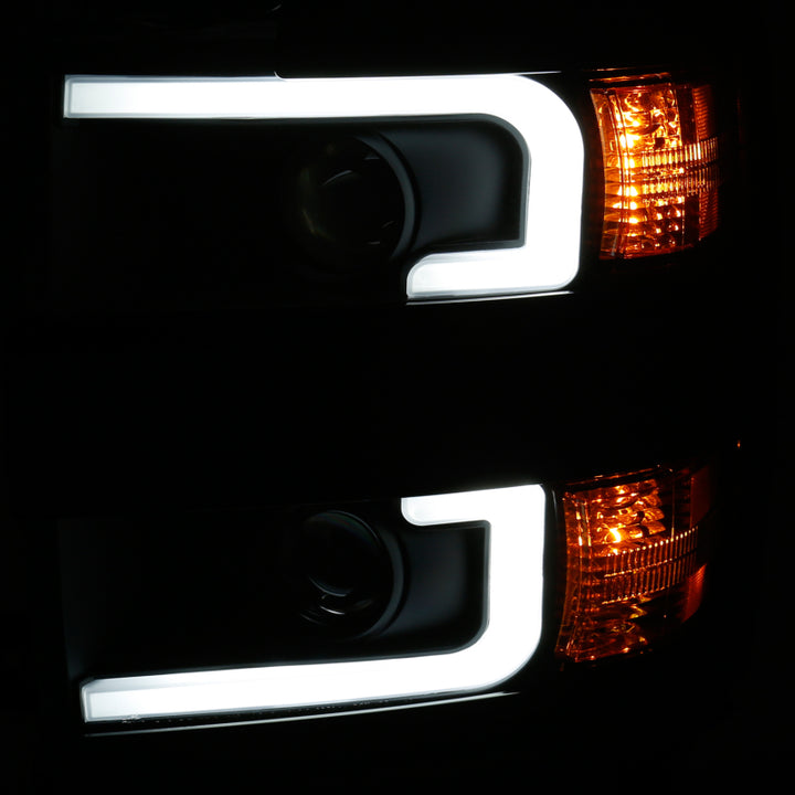 ANZO Projector Headlights 15-17 Chevrolet Silverado 2500HD / 3500HD Black w/ Black Rim - Bull Strap