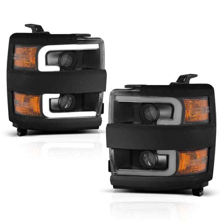 ANZO Projector Headlights 15-17 Chevrolet Silverado 2500HD / 3500HD Black w/ Black Rim - Bull Strap