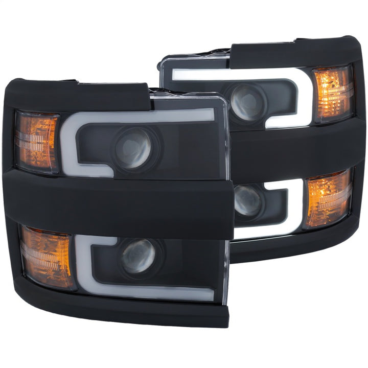 ANZO Projector Headlights 15-17 Chevrolet Silverado 2500HD / 3500HD Black w/ Black Rim - Bull Strap