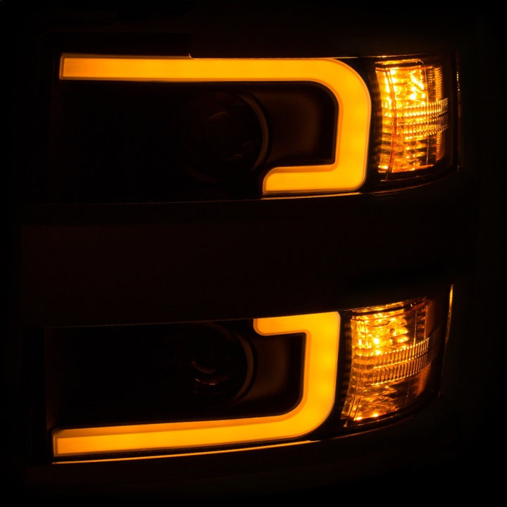 ANZO Projector Headlights 15-17 Chevrolet Silverado 2500HD / 3500HD Black w/ Chrome Rim - Bull Strap