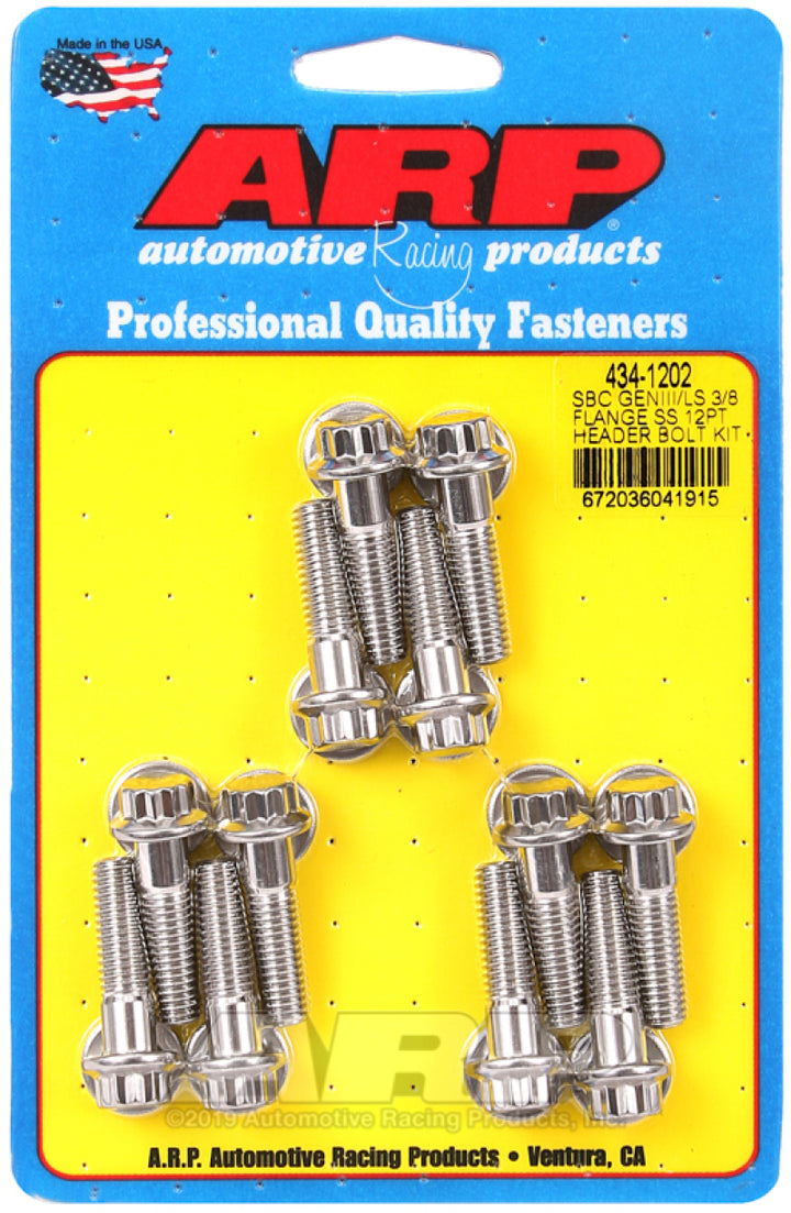 ARP Chevy SBC/GenIII LS 3/8in Flange SS 12pt Header Bolt Kit - Bull Strap