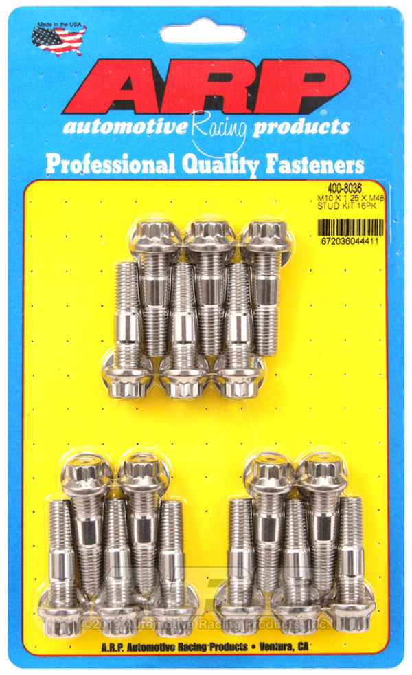 ARP M10 x 1.25 x 48 Stainless Steel 12pt Broached Stud Kit (16/pkg) - Bull Strap