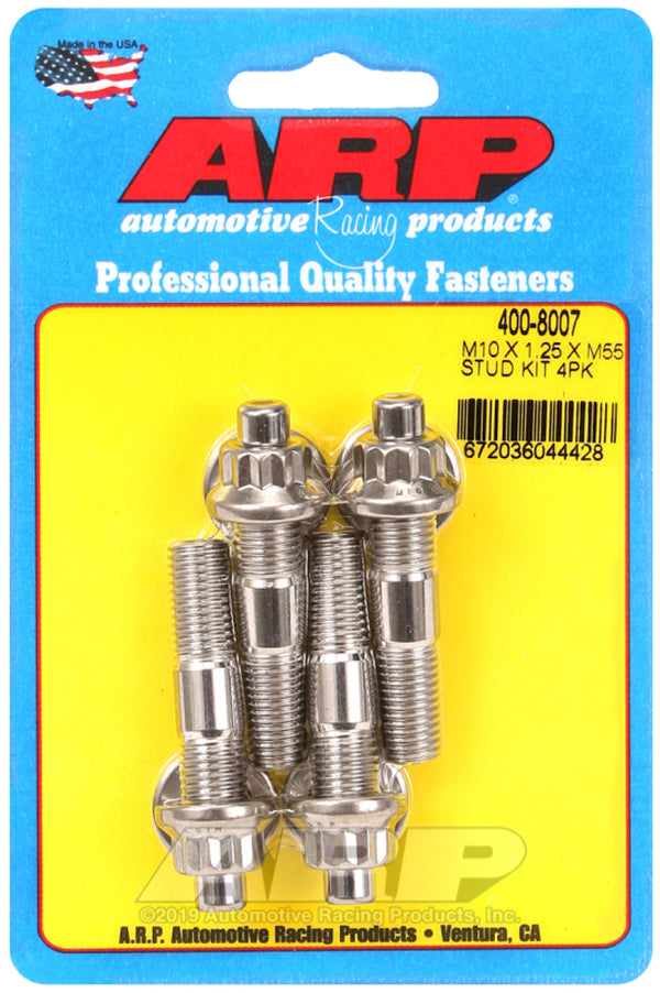 ARP M10 x 1.25 x 55mm Broached 4 Piece Stud Kit - Bull Strap