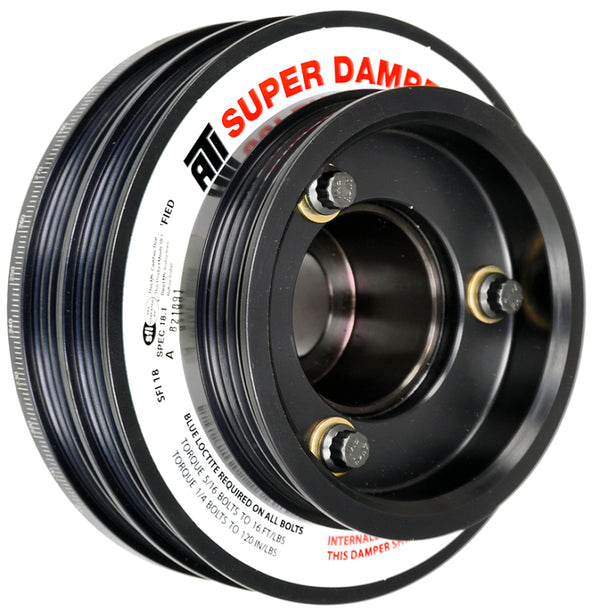 ATI Damper - 5.67in - Alum - (2) 4 Grv - Nissan RB26 - R33 34 - 1Pc - w/Power Steering Pulley - Bull Strap