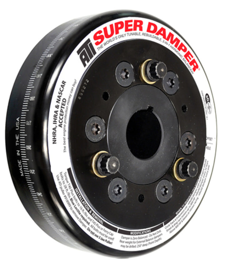ATI Damper - 6.325in - Steel - Chevy SB / 90 Deg V6 - 409 - Pont 4Cyl - 3 Ring - 1Pc - Bull Strap