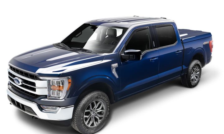 AVS 15-18 Ford F-150 Supercrew Ventvisor In-Channel Front & Rear Window Deflectors 4pc - Smoke - Bull Strap