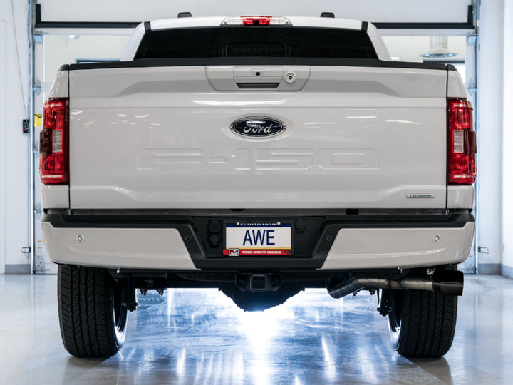 AWE 21+ Ford F150 Dual Side Exit Cat-Back Exhaust - 4.5in Diamond Black Tips *For Stock Y-Pipe Only - Bull Strap