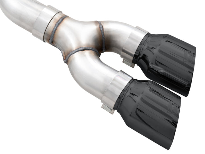 AWE 21+ Ford F150 Dual Side Exit Cat-Back Exhaust - 4.5in Diamond Black Tips *For Stock Y-Pipe Only - Bull Strap
