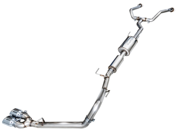 AWE 0FG Exhaust for 3rd Gen Toyota Tundra - Dual Chrome Silver Tips - Bull Strap
