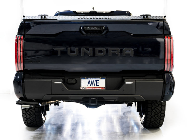 AWE 0FG Exhaust for 3rd Gen Toyota Tundra - Dual Chrome Silver Tips - Bull Strap