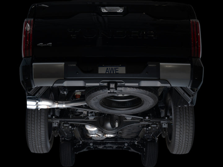 AWE 0FG Exhaust for 3rd Gen Toyota Tundra - Dual Chrome Silver Tips - Bull Strap