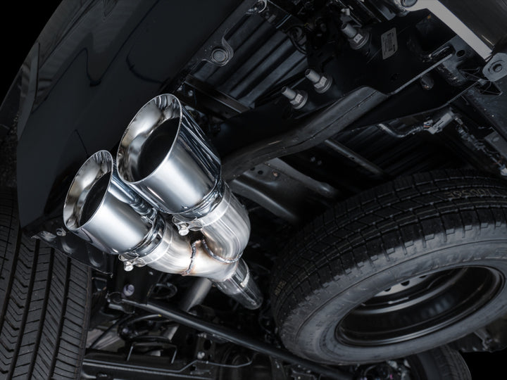 AWE 0FG Exhaust for 3rd Gen Toyota Tundra - Dual Chrome Silver Tips - Bull Strap
