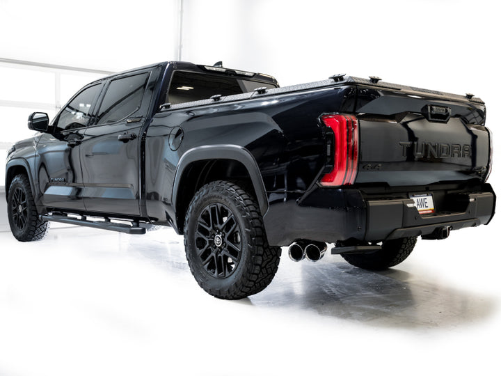 AWE 0FG Exhaust for 3rd Gen Toyota Tundra - Dual Chrome Silver Tips - Bull Strap