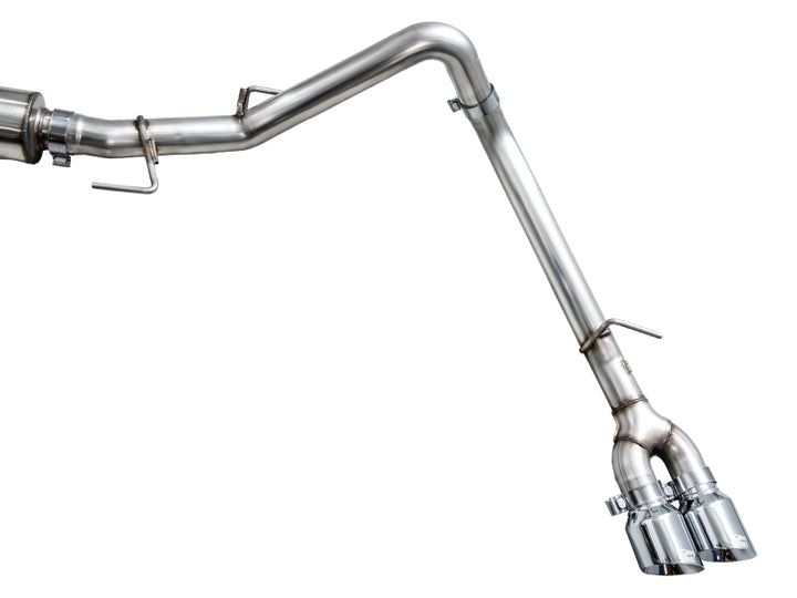 AWE 0FG Exhaust for 3rd Gen Toyota Tundra - Dual Chrome Silver Tips - Bull Strap