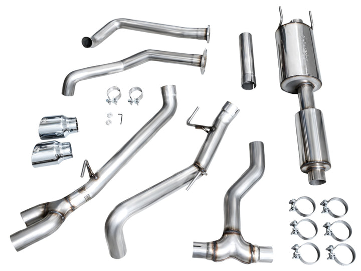 AWE 0FG Exhaust for 3rd Gen Toyota Tundra - Dual Chrome Silver Tips - Bull Strap