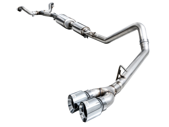 AWE 0FG Exhaust for 3rd Gen Toyota Tundra - Dual Chrome Silver Tips - Bull Strap