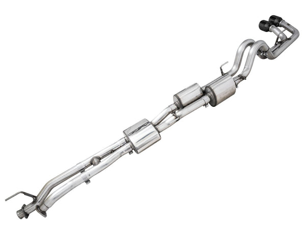 AWE 16-22 Toyota Tacoma 0FG Catback Exhaust w/ BashGuard - Dual Diamond Black Tips - Bull Strap