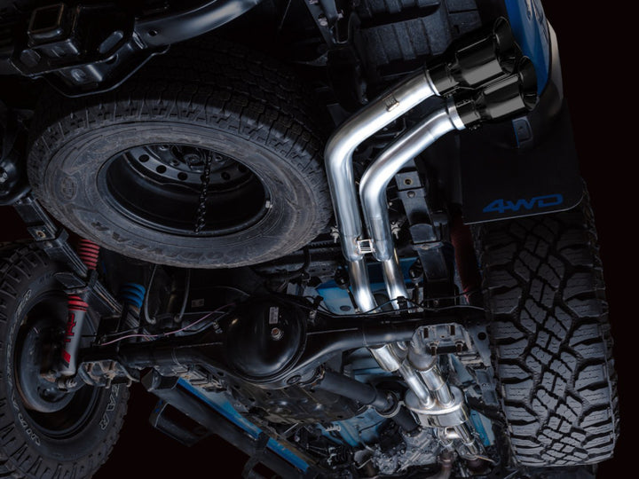 AWE 16-22 Toyota Tacoma 0FG Catback Exhaust w/ BashGuard - Dual Diamond Black Tips - Bull Strap