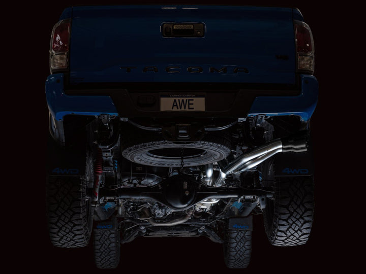 AWE 16-22 Toyota Tacoma 0FG Catback Exhaust w/ BashGuard - Dual Diamond Black Tips - Bull Strap